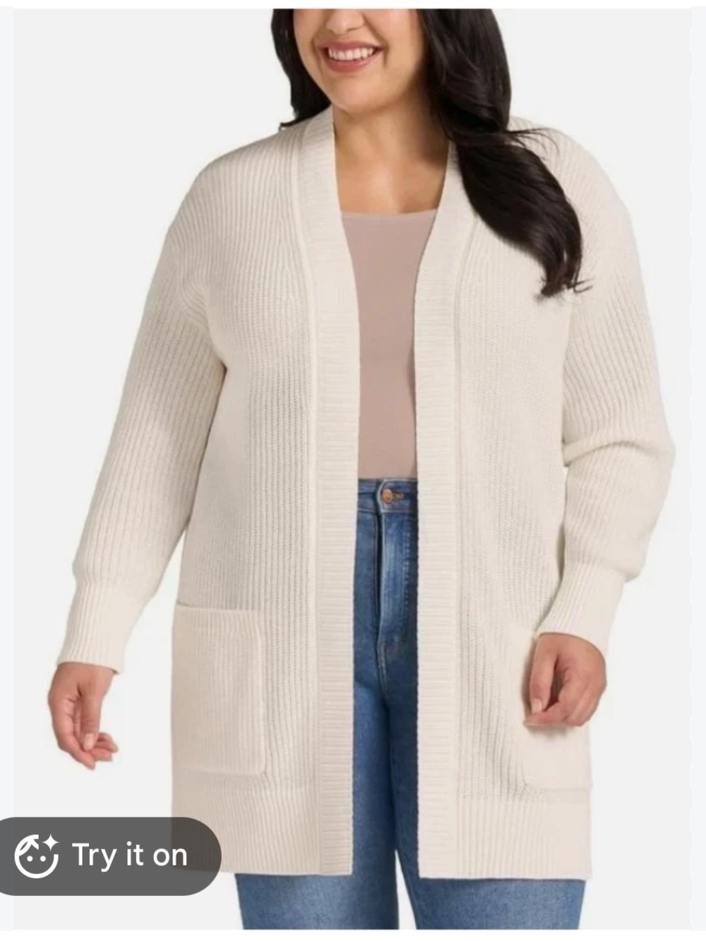 Universal Thread Cream Open-Front Ribbed Cardigan Sweater Large - Picture 3 of 6